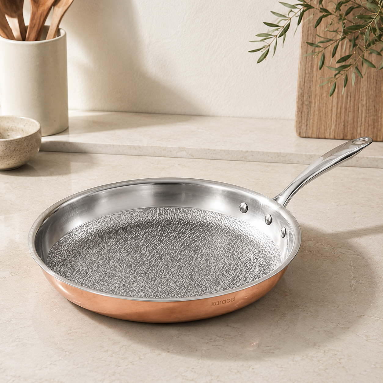 Karaca PowerSteel 3-Ply 316+ Stainless Steel Copper Frying Pan 30 cm – 2.6 L, 153.03.08.0574 1 Karaca PowerSteel 3-Ply 316+ Stainless Steel Copper Frying Pan 30 cm – 2.6 L, 153.03.08.0574