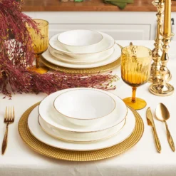 Karaca Fine Pearl Diana 24-Piece Dinner Set for 6 People – Gold Rim, 153.03.06.5020