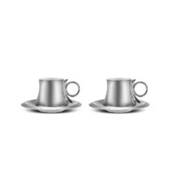 Karaca Knight Set of 2 Coffee Cups With Metal Saucer 80ML, 153.03.05.0217