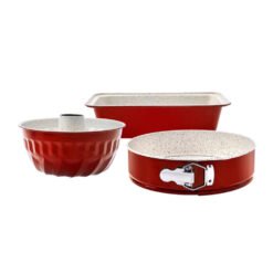 Karaca Retro Red Cake Mold Baking Set Containing 3Pcs - [26x6.8cm Springform Cake Mold - 22x11cm Round Cake Mold - 27x7cm Baton Cake Mold], 153.03.06.1597