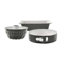 Karaca Retro Anthracite Cake Mold Baking Set Containing 3Pcs - [26x6.8cm Springform Cake Mold - 22x11cm Round Cake Mold - 27x7cm Baton Cake Mold], 153.03.06.1599