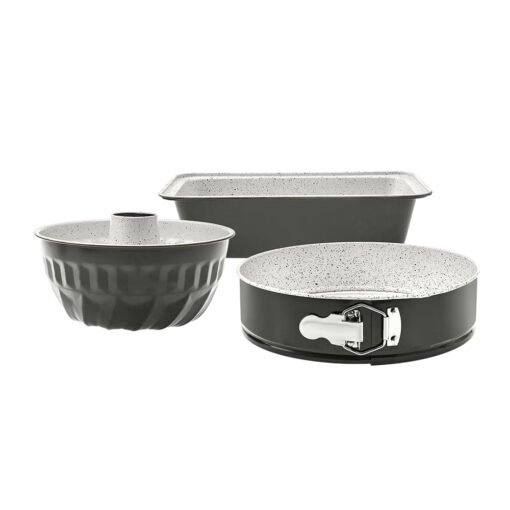 Karaca Retro Anthracite Cake Mold Baking Set Containing 3Pcs - [26x6.8cm Springform Cake Mold - 22x11cm Round Cake Mold - 27x7cm Baton Cake Mold], 153.03.06.1599