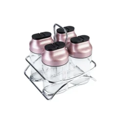 Alternative view of Karaca Dimple 4-Piece Glass Spice Rack Set and Stand - 120ml, Rose Gold, 153.03.06.1682