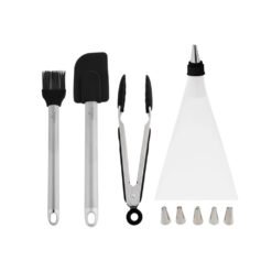 Karaca 10Pcs Cake Serving Utensil Black [1Pc Whisk - 1Pc Brush 25cm - 1Pc Spatula 25cm - 1Pc Cream Bag 31x17.5cm - 1Pc Tongs 27cm - 5 Pieces Socket], 153.03.06.2200