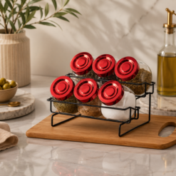 Karaca Sunrise 6-Piece Glass Spice Rack Set with Stand – Red, 153.03.06.2476