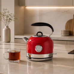 Karaca Retro Red Kettle 1.7 L, Quick Boil with LED Indicator, 153.03.06.2559
