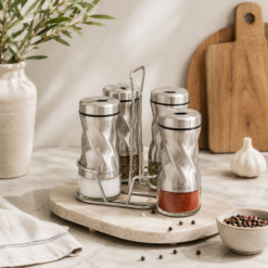 Karaca Tottori Inox 5-Piece Square Glass Spice Set, 153.03.06.4728