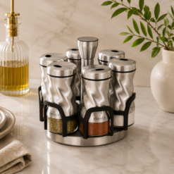Karaca Tottori Inox 7-Piece Round Glass Spice Set, 153.03.06.4731