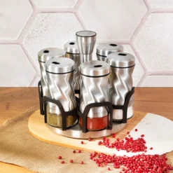 Karaca Tottori Inox 7-Piece Round Glass Spice Set, 153.03.06.4731