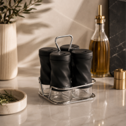 Karaca Tottori Black 5-Piece Square Spice Jar Set, 153.03.06.4741