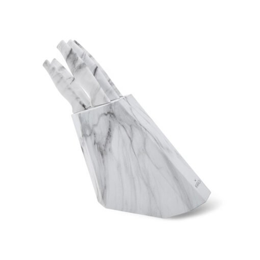 Karaca Bianco White 6Pcs Knife Set [Stand - 20cm Chef's Knife - 20cm Slicing Knife - 20cm Bread Knife - 12.7cm Chopping Knife - 9cm Paring Knife], 153.03.06.6095
