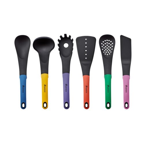 Karaca Rainbow 6Pcs Service Set [Pasta Spoon: 30x6x6.5cm - Colander: 31x8.5x3cm - Spatula: 31.5x5x6cm - Ladle: 29x9x6cm - Serving Spoon: 31x7x5cm - Slotted Spatula: 31x7x5cm], 153.03.06.8480