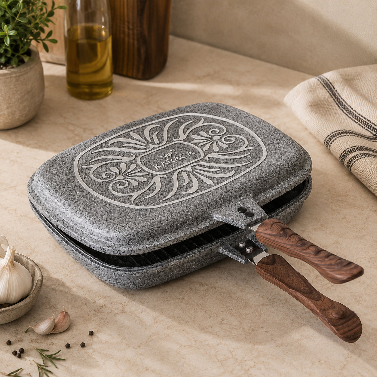 Karaca Granite Double Frying Pan 34 cm, 153.03.07.3382 1 Karaca Granite Double Frying Pan 34 cm, 153.03.07.3382