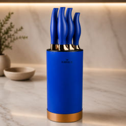 Karaca Blue Gold 6-Piece Knife Set with Stand, 153.03.07.7668