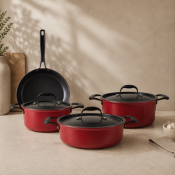 Karaca BioDiamond Pro Induction Cookware Set Japanese Red – 7 Pieces, 153.03.07.8092