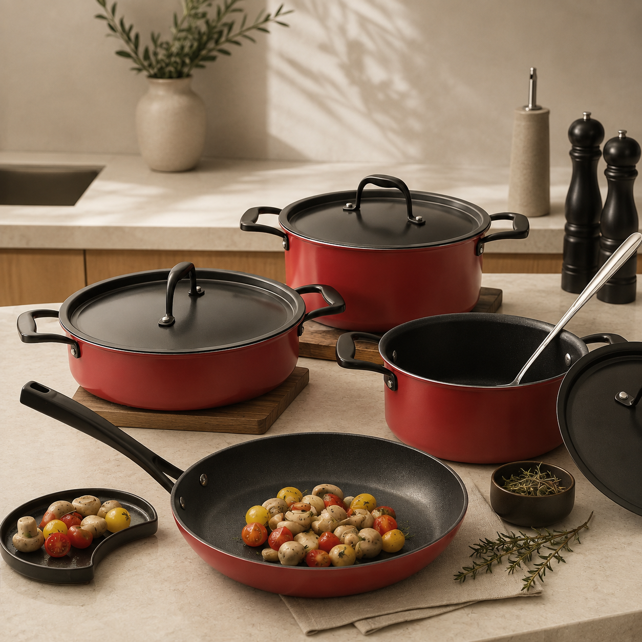 Karaca BioDiamond Pro Induction Cookware Set Japanese Red ? 7 Pieces, 153.03.07.8092 3 Karaca BioDiamond Pro Induction Cookware Set Japanese Red ? 7 Pieces, 153.03.07.8092 - Image 3