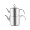 Karaca Powersteel Vega Stainless Steel Induction Teapot Set, XL, 4L Drinker + 2.2L Teapot + Teapot LID - [Silver], 153.03.08.0082