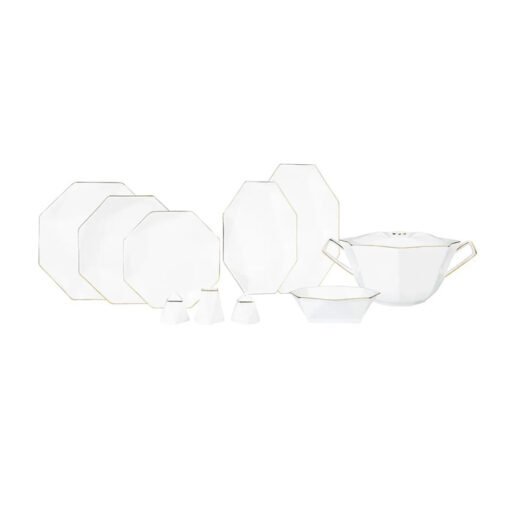 Karaca Fine Pearl Extra Quartz Dinner Set of 62Pcs For 12 Person Gold, 153.03.08.0188