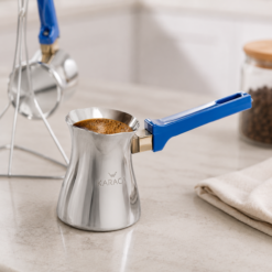 Alternative view of Karaca Piramid 3-Piece Stainless Steel Coffee Pot Set with Blue Handles, 153.03.08.0408