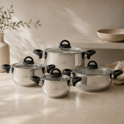 Karaca Florya Antibacterial Stainless Steel Cookware Set Black – 8 Pieces, 153.03.08.0416