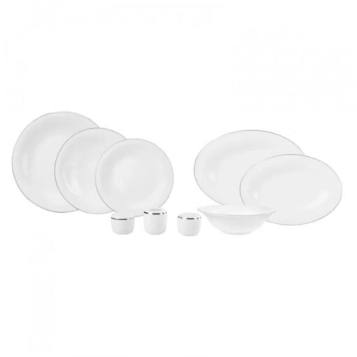 Karaca Fine Pearl Grace Dinner Set of 58Pcs For 12 Person With Gold Trim, White-Black, 153.03.08.0611