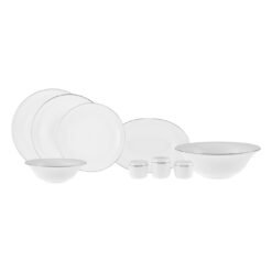 Karaca Fine Pearl Grace Dinner Set of 58Pcs For 12 Person With Gold Trim, White-Black, 153.03.08.0611