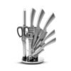 Karaca Meister Palm 9Pcs Steel Knife Set [20cm Chef's Knife - 20cm Slicing Blade - 20cm Bread Knife - 13cm Chopping Blade - 9cm Paring Knife - Kitchen Scissors - Will Rob - Grinder - Stand Size 15.5cm], 153.03.08.2492