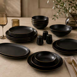 Karaca Lebanon 105 Karaca Elara Matte Black 57-Piece 12-Person Porcelain Dinner Set, 153.03.08.2563