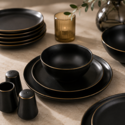 Alternative view of Karaca Elara Matte Black 57-Piece 12-Person Porcelain Dinner Set, 153.03.08.2563