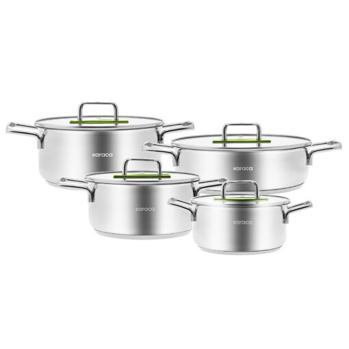 Karaca Arya Induction Based - 8Pcs Steel Cookware Set [Green], 153.03.08.2648