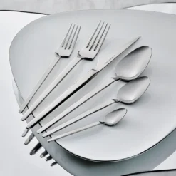 Karaca Elegance New Glacial V2 Platinum 84-Piece Cutlery Set for 12 People, 153.03.08.4824