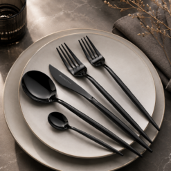 Karaca Premium Jupiter Black 84-Piece Cutlery Set for 12 People – Shiny Black, 153.03.08.4579
