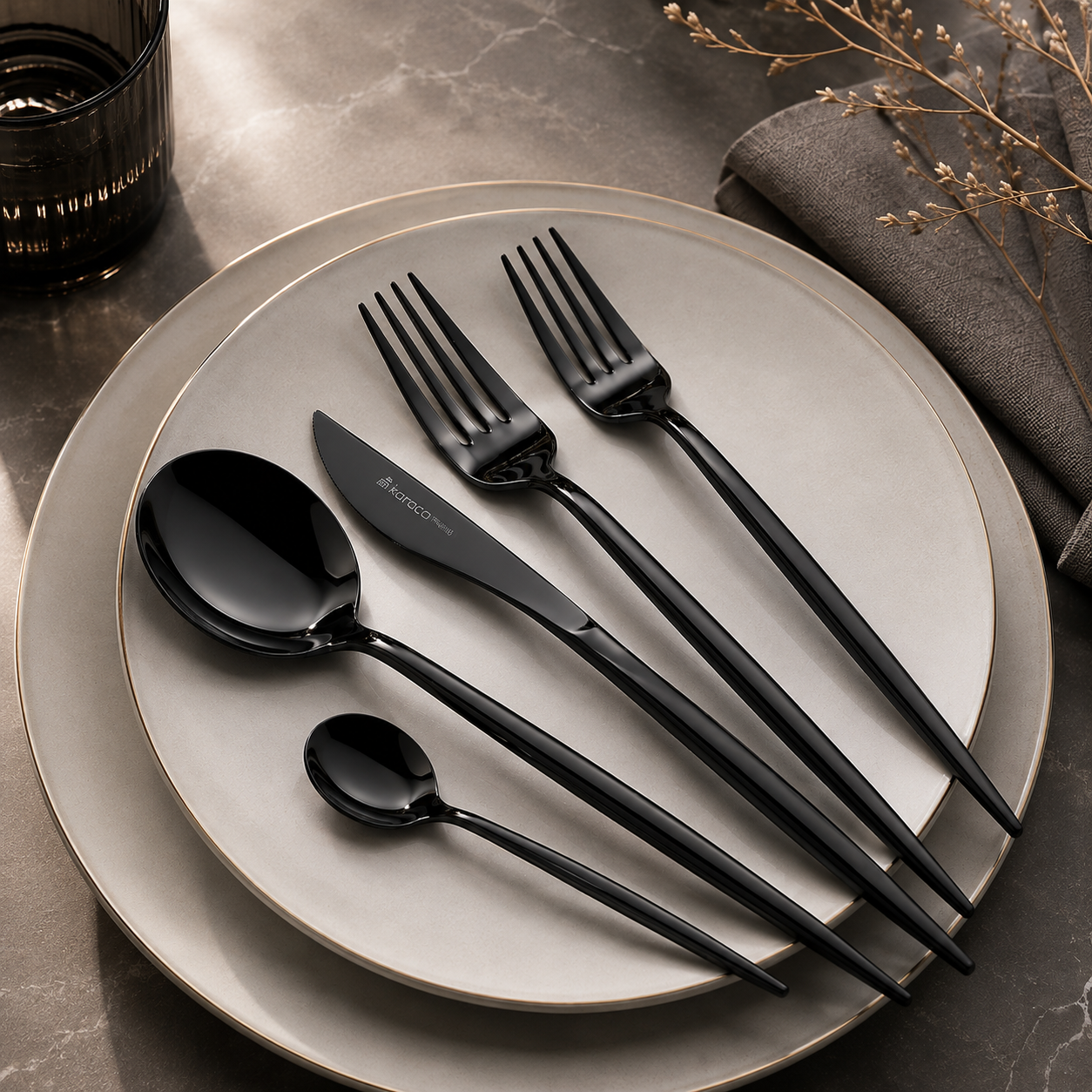 Karaca Premium Jupiter Black 84-Piece Cutlery Set for 12 People – Shiny Black, 153.03.08.4579 1 Karaca Premium Jupiter Black 84-Piece Cutlery Set for 12 People – Shiny Black, 153.03.08.4579