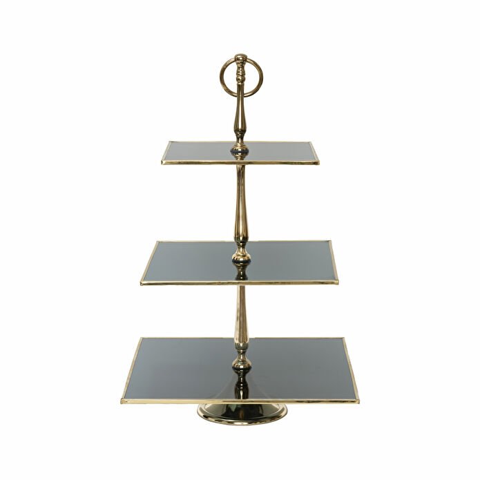 Karaca Home Line Glass Decorative 3-Tier Cake Stand 25 cm – Black & Gold Elegant Serving Stand, 300.21.02.0759 3 Karaca Home Line Glass Decorative 3-Tier Cake Stand 25 cm – Black & Gold Elegant Serving Stand, 300.21.02.0759 - Image 3