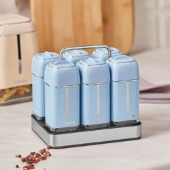 Karaca Horizon 7 Piece Square Glass Spice Set - Blue, 153.03.06.8363