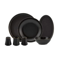 Karaca Elara Matte Black 57-Piece 12-Person Porcelain Dinner Set, 153.03.08.2563