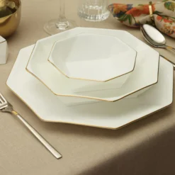 Karaca Fine Pearl Extra Quartz 62-Piece Dinner Set for 12 People, White/Gold, 153.03.08.0188
