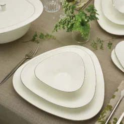 Karaca Fine Pearl Extra Trio 62-Piece Dinner Set – 12-Person | White & Platinum Frame Elegance, 153.03.08.0191