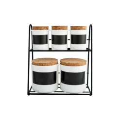 Alternative view of Karaca 5 Piece Porcelain Spice Rack Set and Stand - White & Black, 153.03.06.1892