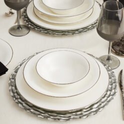 Karaca Fine Pearl Diana 24-Piece Platinum Dinner Set for 6 People, 153.03.06.5019