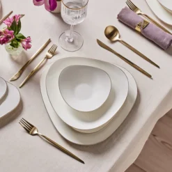 Karaca Fine Pearl Extra Tristan 62-Piece Dinner Set for 12 People, White/Gold, 153.03.08.1956