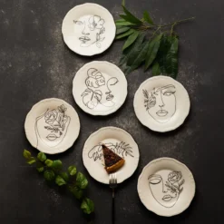 Alternative view of Karaca Face Porcelain Serveware Set for 6, 21 cm – Elegant White Cake Plate Set, 153.03.06.6361