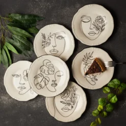 Karaca Face Porcelain Serveware Set for 6, 21 cm – Elegant White Cake Plate Set, 153.03.06.6361