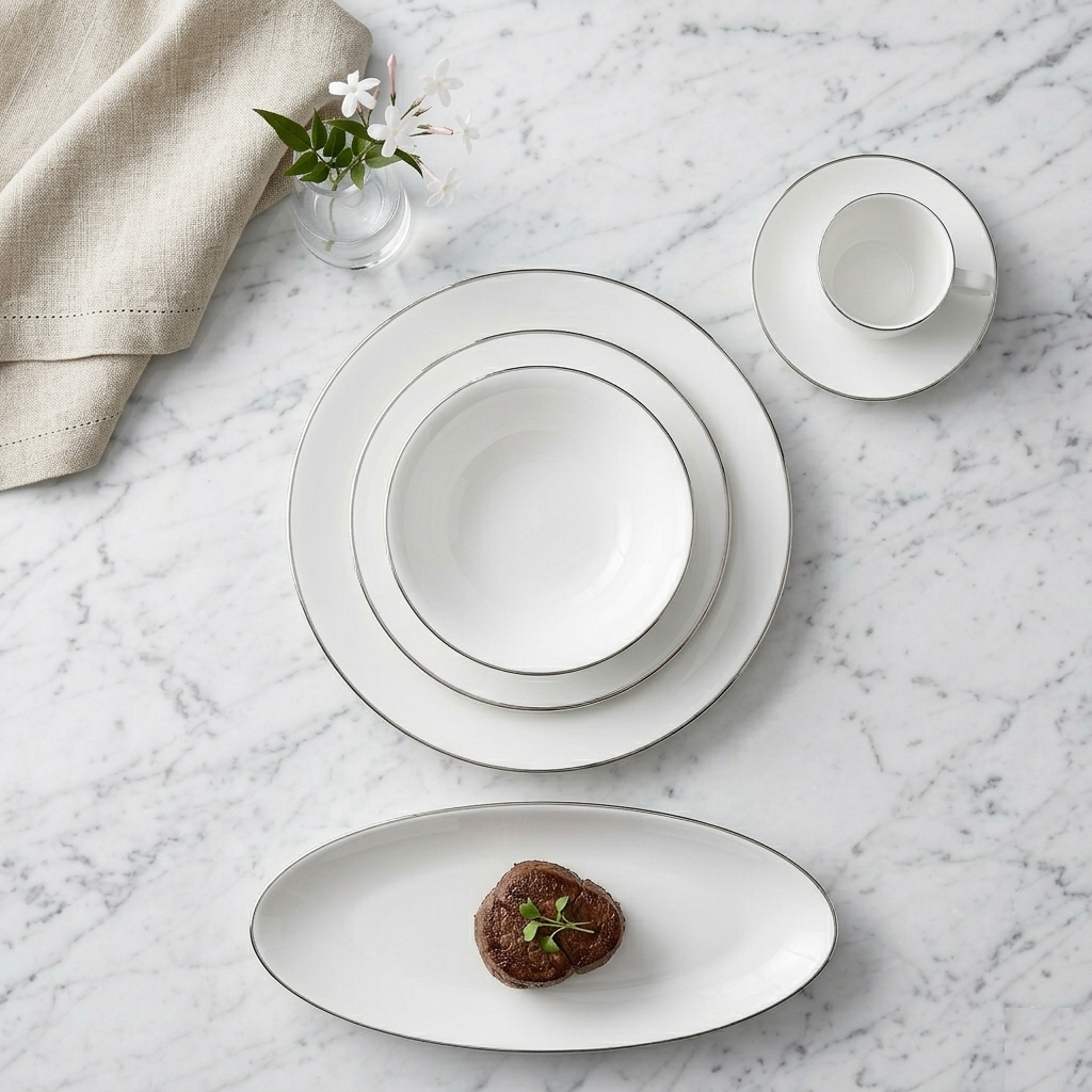 Karaca Fine Pearl Fame 26-Piece Breakfast Set - 6-Person | White & Platinum Frame Classic Design, 153.03.07.5703 2 Karaca Fine Pearl Fame 26-Piece Breakfast Set - 6-Person | White & Platinum Frame Classic Design, 153.03.07.5703 - Image 2