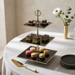 Alternative view of Karaca Home Line Glass Decorative 3-Tier Cake Stand 25 cm – Black & Gold Elegant Serving Stand, 300.21.02.0759