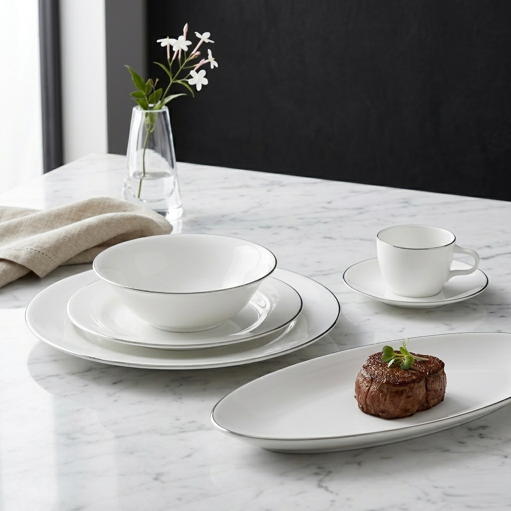 Karaca Fine Pearl Fame 26-Piece Breakfast Set - 6-Person | White & Platinum Frame Classic Design, 153.03.07.5703 1 Karaca Fine Pearl Fame 26-Piece Breakfast Set - 6-Person | White & Platinum Frame Classic Design, 153.03.07.5703