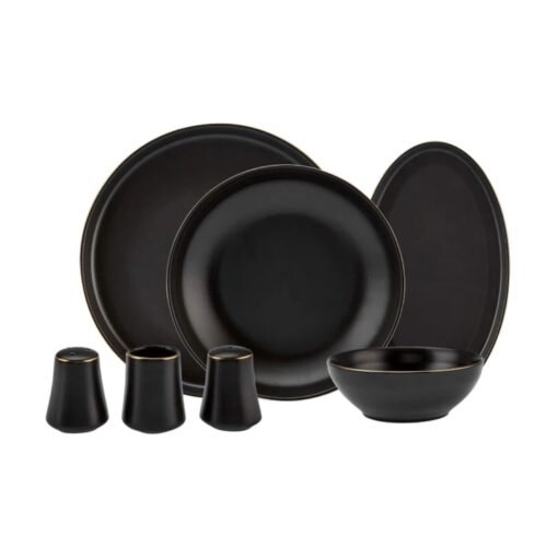 Karaca Elara Matte Black 57 Piece Porcelain Dinner Set for 12 People