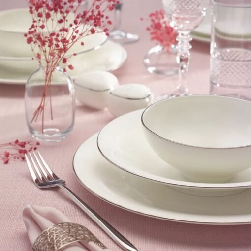 Karaca Fine Pearl Extra Argento 62-Piece Dinner Set for 12 People