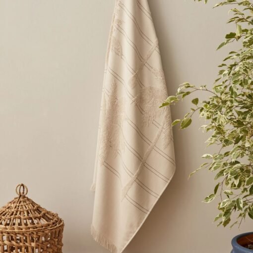 Karaca Home Denim Palm 100% Cotton Bath Towel 85x150 cm Beige