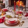 Karaca New Noble New Bone 58 Piece Dinner Set for 12 Persons Red